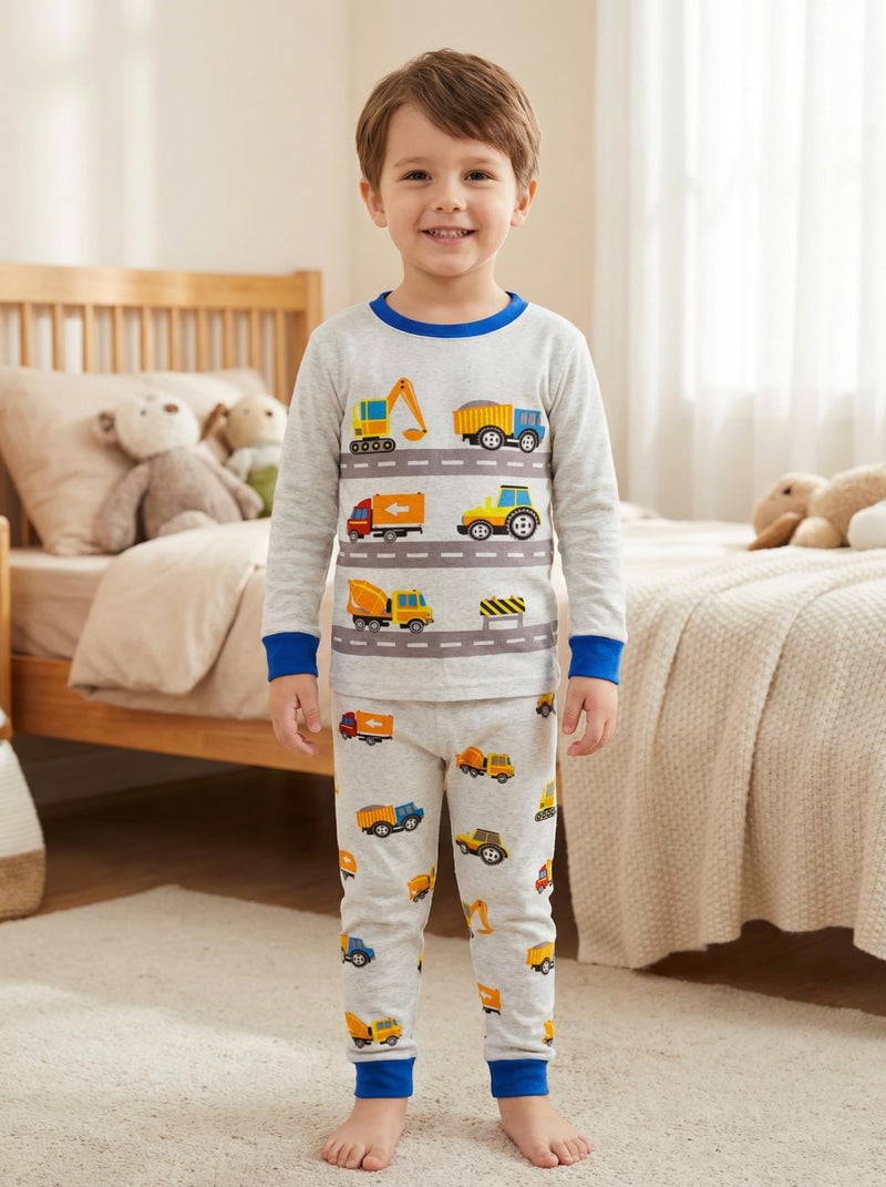 Popshion Boys Pajamas Truck 100% Cotton Construction Pjs Toddler 2 Piece Long Sleeve Sleepwear Kids Christmas Clothes Set 4t - Image 4